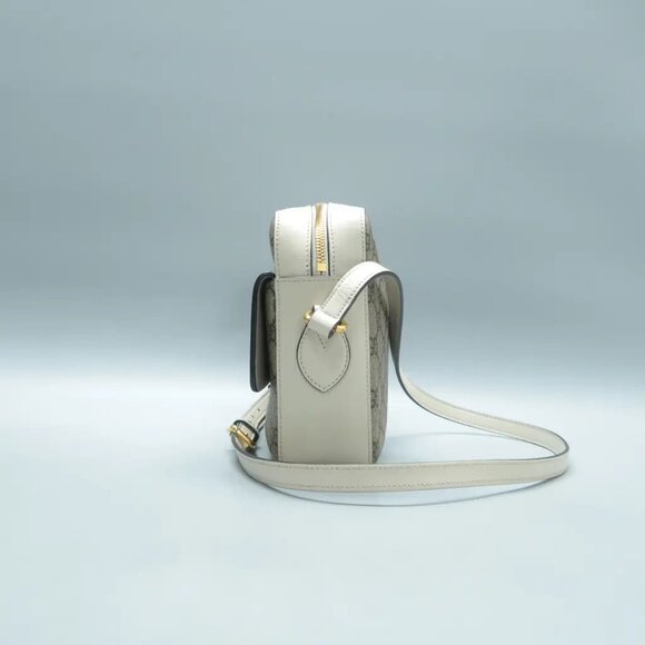 100% Authentic GUCCI Horsebit 1955 Brown&White Canvas Shoulder Bag 945-12524 - Picture 3 of 12